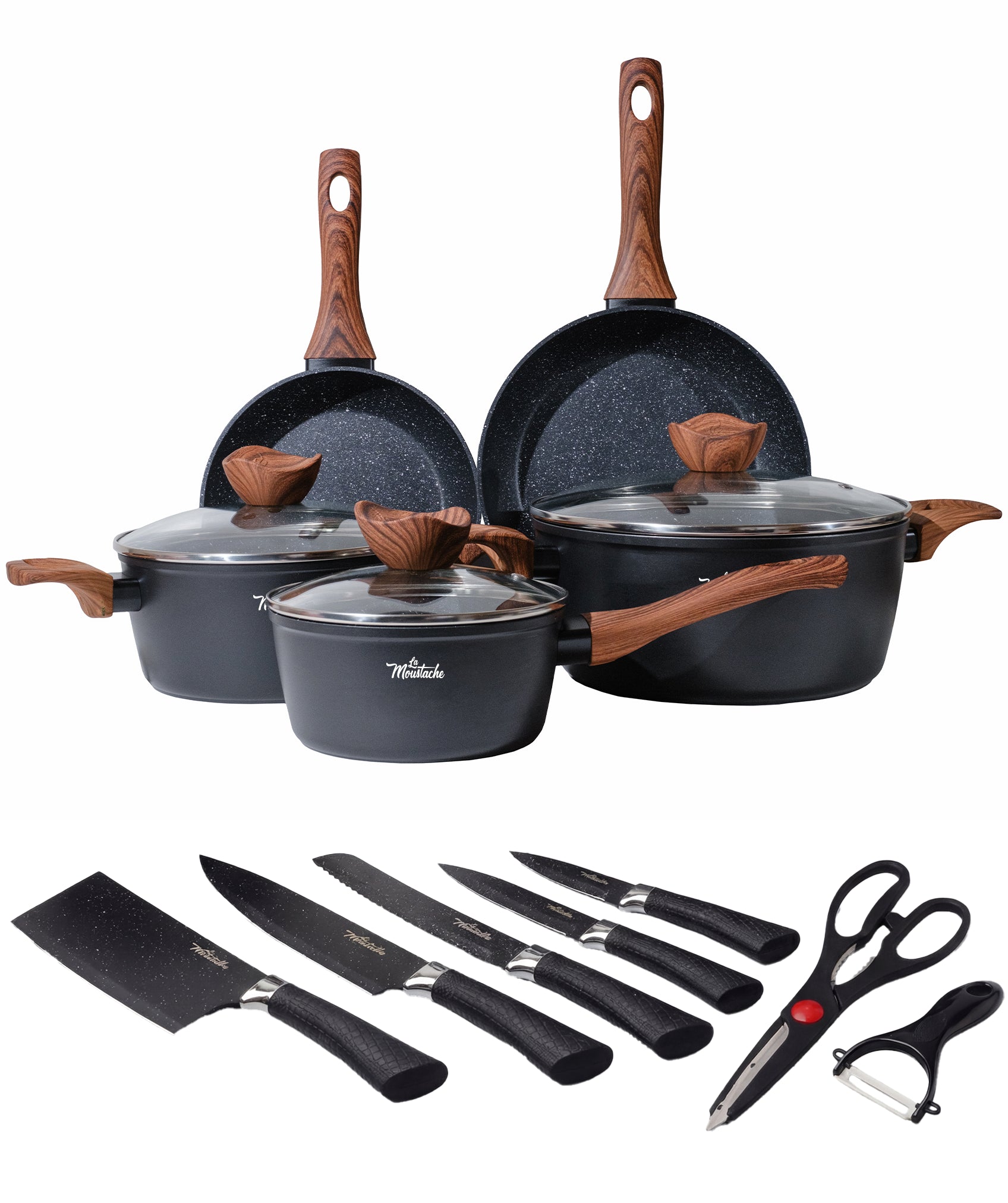 Batería de cocina Callao (8 unidades) con juego de 7 cuchillos