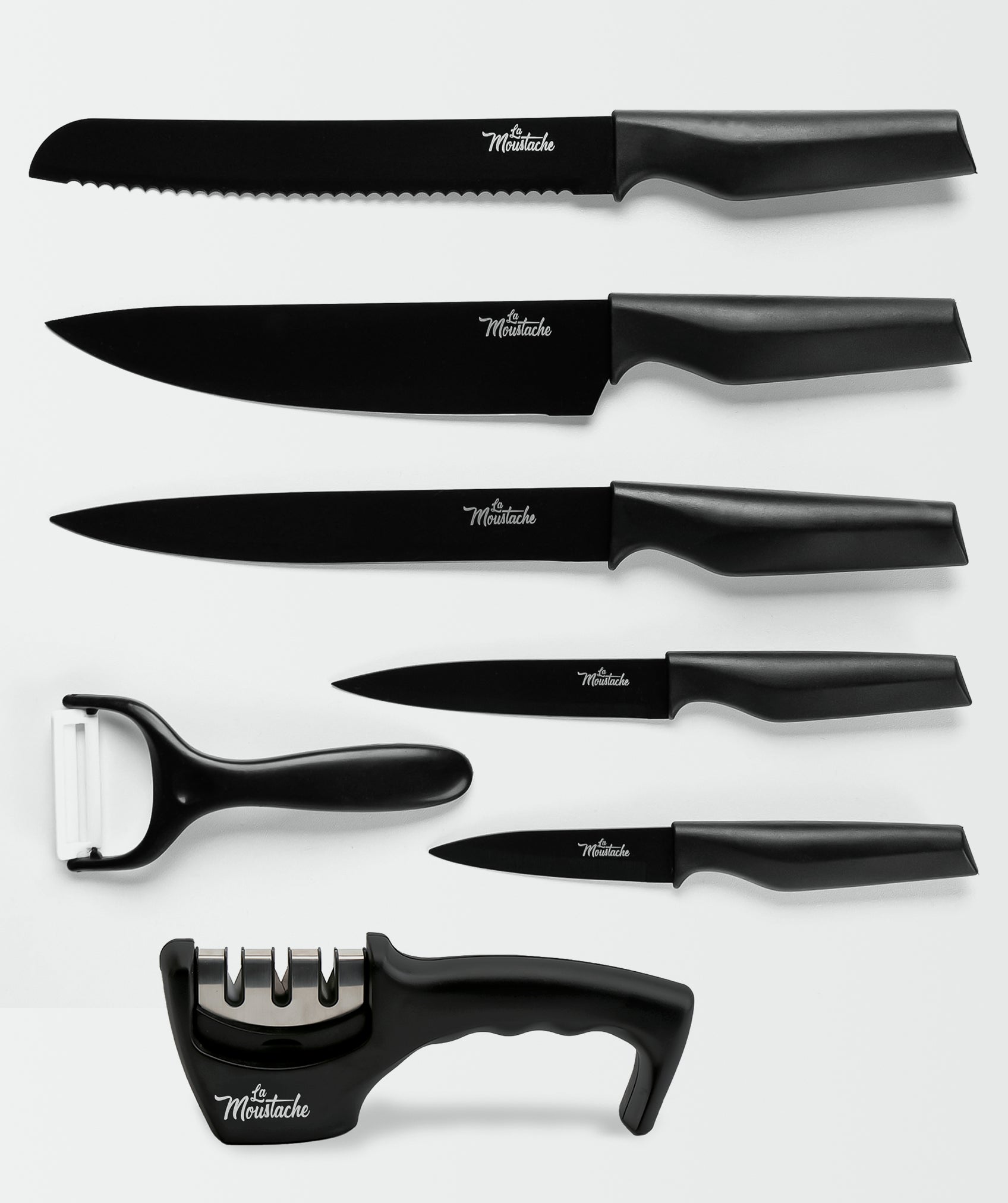 Set de 5 cuchillos con 1 pelador y 1 afilador de cuchillos