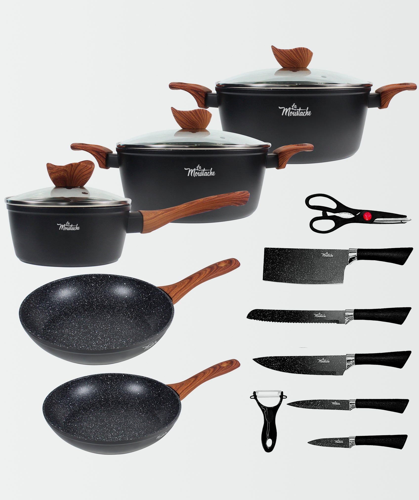 Batería de cocina Callao (8 unidades) con juego de 7 cuchillos