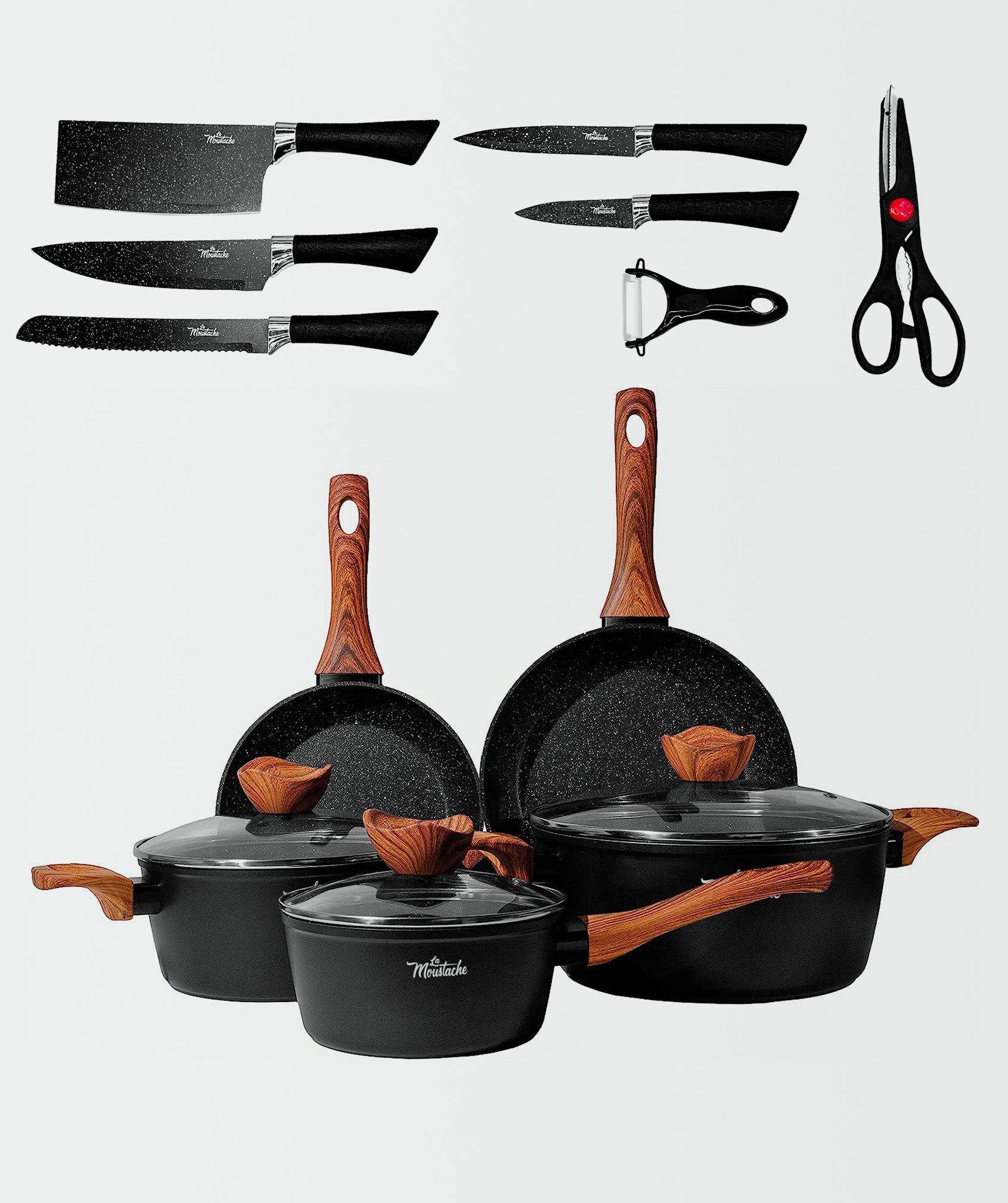 Batería de cocina Callao (8 unidades) con juego de 7 cuchillos
